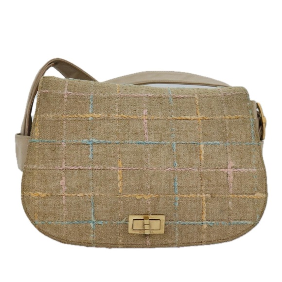 CHANEL Shoulder Bag Tweed Leather Beige CC Auth 77795 - Picture 13 of 16